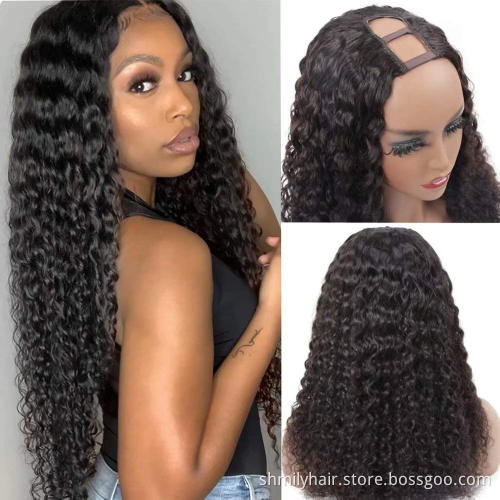 Natural Water Wave U Part Brazilian 100% Human Hair Wigs For Black Women Wholesale Raw Indian Virgin Blend Wig Hair Extensions